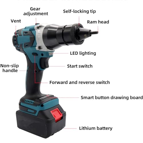 Strumento di Dado a Rivetto Senza Fili, Kit Elettrico con Batteria e Caricabatterie 2PCS, Kit di Strumenti per Noci ciechi Senza Spazzola per l'edificio per uffici