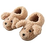 Minetom Unisex Winter Baumwolle Hausschuhe Damen Herren Kinder Warm Bequem Plüsch Pantoffeln Niedlich Hund Tiere Slippers Flache Schuhe F Khaki 27/28 EU