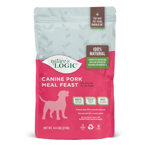 NATURE'S LOGIC Dry Dog Food - 100% Natural - No Synthetics - for All Ages, Sizes, Breeds - Free from Common Allergens, High Protein - Pork Meal Feast, 4.4lbs