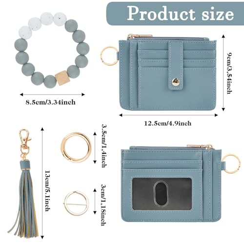Image of KNGITRYI Wristlet Wallet for Women,RFID Keychain Wallet with Beaded Strap | 8 Card Slots,ID Window,Zipper Pocket,Leather Tassel,Compact Design