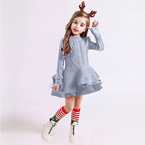 Kids Girls Christmas Sweater Dress Toddler Long Sleeve Knit Sweater Dress Solid Color Casual (Grey, 4-5 Years)3