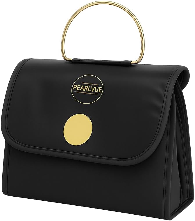 Hanging Travel Toiletry Bag for Women| Portable Makeup Organizer with Hook, Large Capacity Water-Resistant Cosmetic Case for Vacation, Bathroom & Travel Essentials | Black