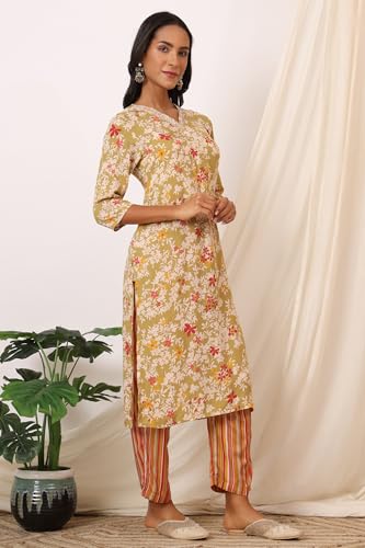 Image of W for Woman Orange Abstract Printed Tiered Spaghetti Kurta and Leggings Set with Dupatta
