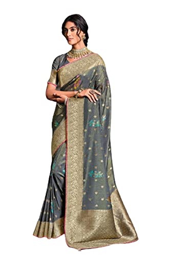 Sari traditionnel indien gris symbole de grâce et de tradition