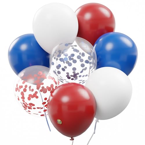 Image of AFTERLOON Biodegradable Natural Rubber Latex 50 pcs Red /White /Blue 12 Inch Set, Plastic-Free Alternative Confetti Thickened Extra Strong Latex Helium Float, for Baby Shower Garland Arch Wedding Decor