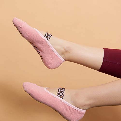 Aprilaugust Yoga Socks With Non Slip Grips & Leopard Strap, Perfect For Pilates, Barre, Ballet (Pink Leopard Strap (1Pair), Small) #TOP4