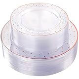 I00000 102 Pieces Rose Gold Disposable Plastic Plates, Premium Clear Wedding Party Plates with Dot Design Includes: 51 Dinner Plates 10.25