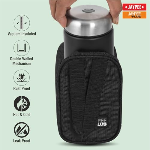 Image of Jaypee Plus Nutri Jar Stainless Steel Vacuum Insulated Food Jar With Bag & Spoon|Hot And Cold Thermal Flask|Double Walled Scratch Resistant Ideal for Office, School, Gym & Travelling | 400 ml, Black