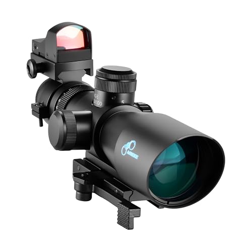 AOMEKIE Rifle Scope 3-9x42 Combo Red & Green Illuminated with Holographic Mini Red Dot Sight