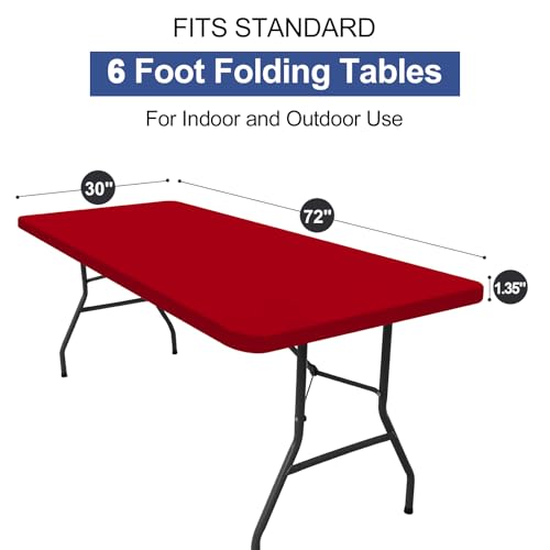 homing 2 Pack Rectangle Table Cloth, Elastic Fitted Fabric Tablecloth Fits for 6 Foot Folding Tables, Washable Table Cover for Picnic, Camping, Indoor & Outdoor (Red, 30" x 72") by homing - Used condition - Image 7