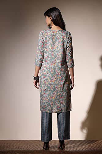 Image of Leriya Fashion Women's Kurta Pant Dupatta Set || Cotton Blend Abstract Leaf Printed Kurti Pant Dupatta Pair || Flattering Front Placket Neck Design || for Outing || Regular Wear