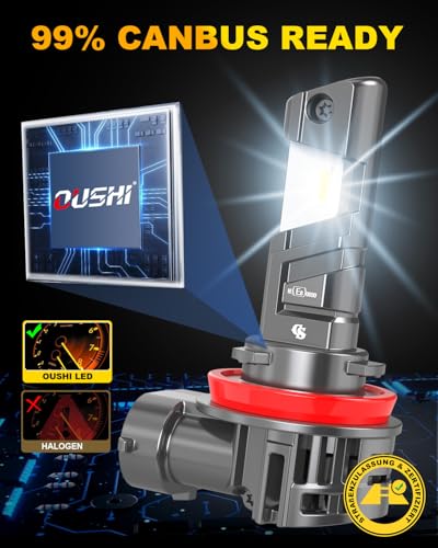 OUSHI H11 LED Scheinwerferlampe mit Straßenzulassung, 800% Helleres Licht 5500K Weiß H9 H8 LED Fernlicht und Abblendlicht UNECE-R37 Zulassung mit E-Zeichen, 2 Stück