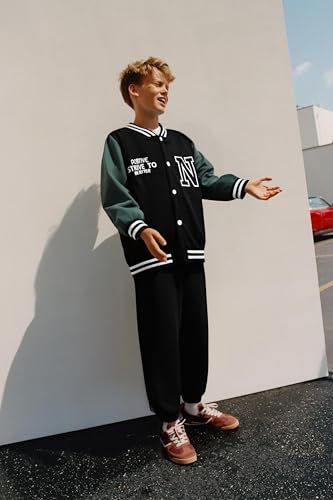 Image of Cakaner Boys Color Block Button Down Shirt and Jogger Pants Button Up Sweatsuits Sets (Size: 5-12T)