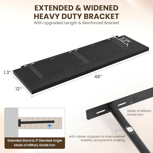 Image of Dreamland 48 inch Floating Shelves for Wall, 12 inch Deep Slim Black Floating Shelves, Wall-Mounted Shelves for Bedroom, Living Room, Kitchen, Bathroom - Set of 2