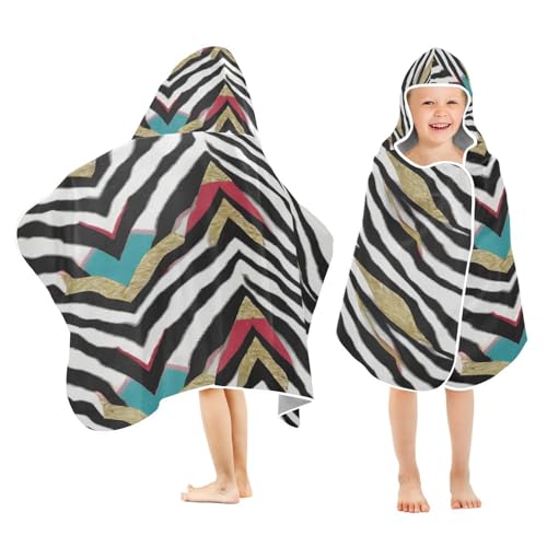 Kigai Zebra Print Hooded Beach Towel for Kids Soft Absorbent Quick Dry Bath Towel with Hood Lightweight Toddler Shower Pool Bath Wrap for Boys Girls