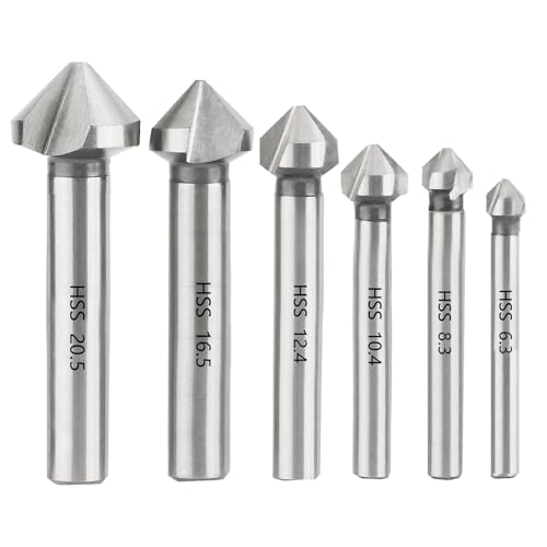 Countersink Bit Set NORTOOLS 6PCS HSS High-Speed Steel 90° 3-Flute DIN335C Chamfering Tool – Professional Metal & Plastic Countersinking Kit (6.3-20.5mm) for Stainless Steel, Iron, Aluminum, Copper ﻿