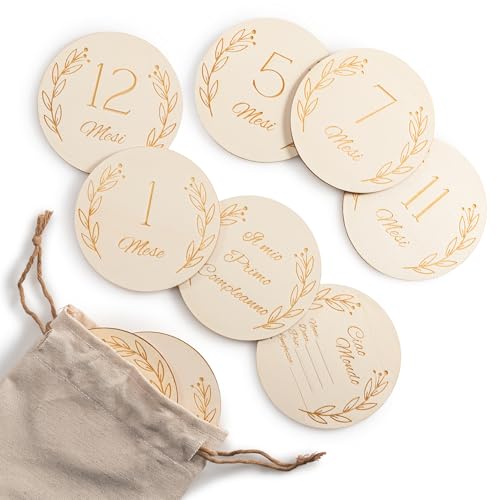 Wooden Baby Milestone Cards, Monthly Milestone Discs, 14 pcs