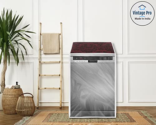 Image of Dishwasher Cover Suitable for Bosch of 12, 13, 14 and 15 Place Setting (63cmsX63cmsX81cms, Red Flower)