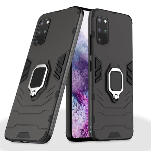 Image of Pikkme D5 Tough Armor Bumper Back Cover Case for Samsung Galaxy S20 Plus |Ring Holder & Kickstand in-Built (Black)