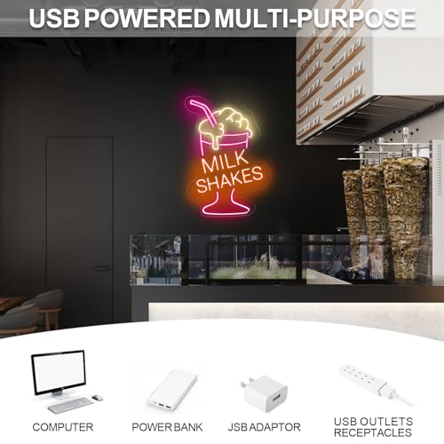 Image of Milk Shake Neon Sign Milkshake Sign Custom For Coffee Shop Bar Decor Drink Sign Boba LED Neon Light For Restaurant Coffee Light Up Signs for Dessert Shop Bar Decor