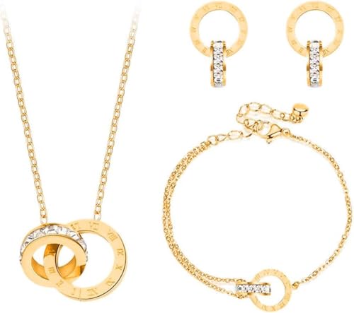 KBRPEY Parure de bijoux pour femme, Femme Ensemble Collier Clous Boucles d'Oreilles et Bracelet 18ct Plaqué Or Rosé avec Cristaux Blancs, Ensemble de bijoux,...