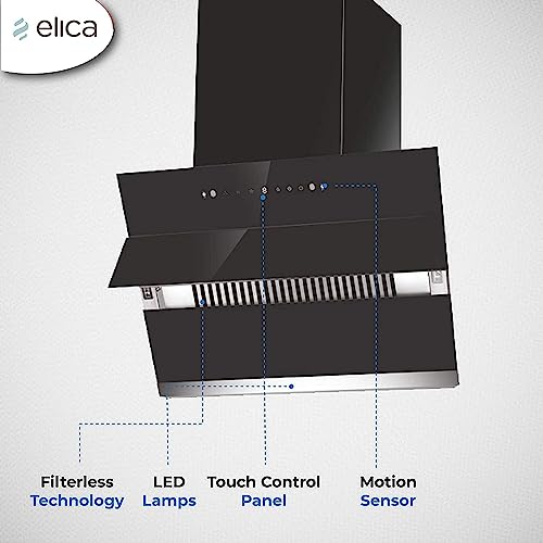 Image of Elica 75 cm 1350 m3 /hr Filterless Autoclean Angular Kitchen Chimney with 15 Years Warranty (EFL-S7512 HAC LTW VMS, Touch + Motion Sensor Control, Black)