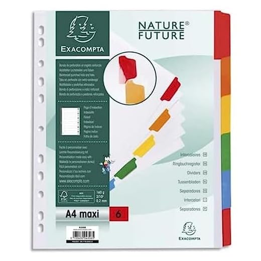 Exacompta 4306E - Separadores con 6 posiciones A4, Cartulina Blanca, 160 grs