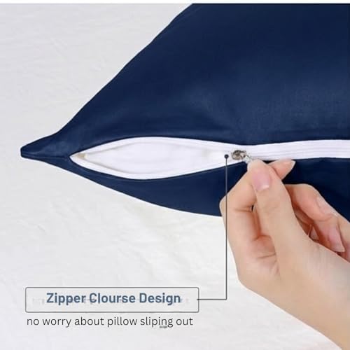 Image of Comfort Beddings 100% Organic Cotton Pack of 2 Youth Pillowcases 16x22 Midnight Blue Pillow Cases with Zipper Closure, Crisp Percale Weave, Soft & Cooling Pillow Covers (Size-16x22, Midnight Blue)
