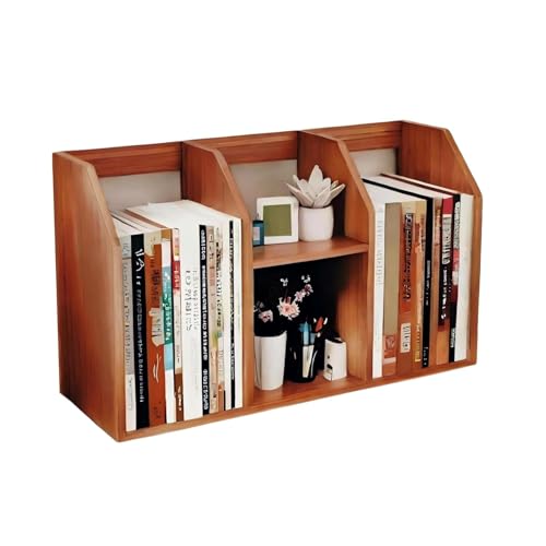 Image of Table Top Bookshelf - Countertop Bookcase with 4 Shelves, DIY Engineered Wood Multipurpose Storage Organizer Table Shelf Book Rack for Home Study Room (Wood Accent)