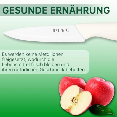 Plys Keramikmesser Set Keramik Messer Küche: Scharf 2er Pack Messerset 15.5cm Kochemesser, 10.7cm Obstmesser Geschenk für Mama (Weißem Griff)