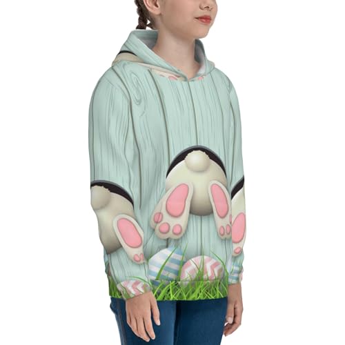 White Bunny Bottom And Easter Eggs Kids Pullover Hoodies Boys Sweatshirts Girls Athletic Clothes with Pocket3