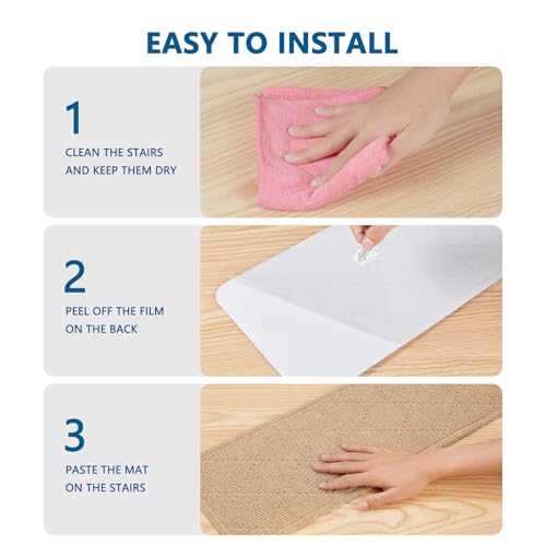 Stair Treads for Wooden Steps Indoor, 7 Pack 8" X 30" Non Slip Carpet Stair Treads with Reusable Adhesive for Kids Elders and Dogs, Surface Polyester TPR Backing Stair Rugs, Beige