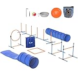 PawHut Agility Set Hunde 11-teiliges Set Agility-Ausrüstung für Hunde mit 2 Tunnel Höhenverstellbar Sprungring & Hürden Slalomstangen Pause-Box Tragetasche Ball Steckhürdenset für Hundetraining