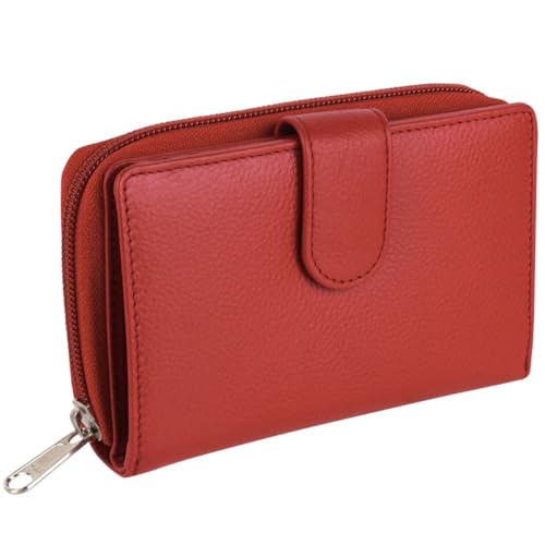 Portefeuille en cuir rouge femme taille M Golunski, grand classique zippé contemporain
