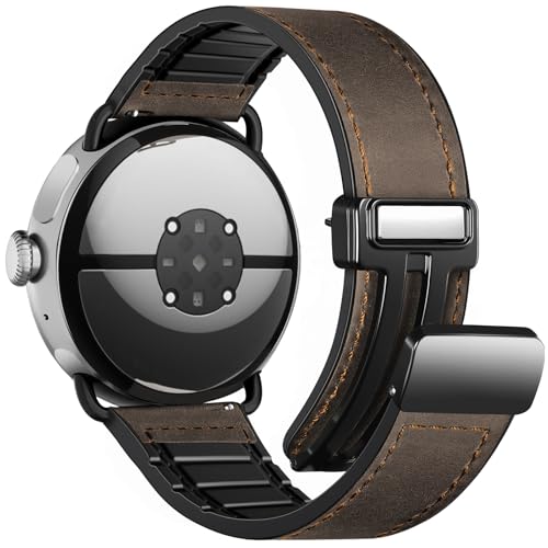 BlikWyt Magnetic Leather Bands Compatible with Google Pixel Watch 4/3 45mm Band Genuine Leather Wristband Replacement Strap for Pixel Watch Band 45mm Men Women Upgraded All-Metal Connector (Dark Brown)