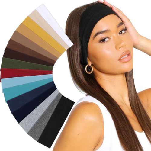 Image of DRESHOW 16 Pcs Sports Headbands for Women Non-Slip Stretchy Fashion HairBand Curly Hair Headband Soft Hair Accessories for Daily Wear Workout Yoga Running