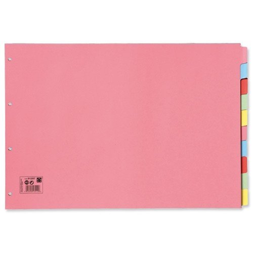 3xSubject Dividers Multipunched Manilla Board 10-Part Oblong A3 Assorted