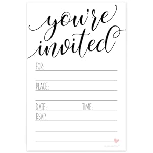 Classic Script Invitations (20 Count) with Envelopes – Sweet Heart Design