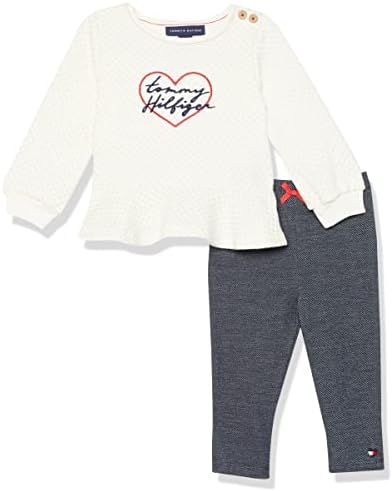 Tommy Hilfiger Baby Girls 2 Pieces Legging Baby and Toddler Layette Set, Egret/Navy, 3 6M US