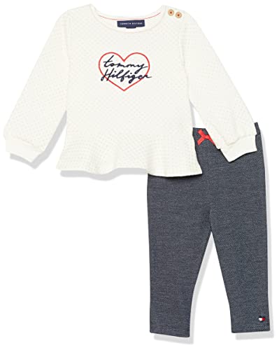 Tommy Hilfiger Baby Girls 2 Pieces Legging Baby And Toddler Layette Set, Egret/Navy, 3 6M Us #TOP7
