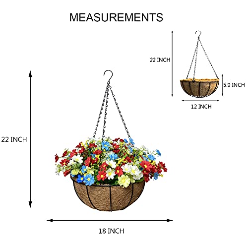 Lopkey Artificial Daisy Flowers Indoor Outdoor Patio Lawn Garden Hanging Basket With Chain Flowerpot,Red White And Blue Memorial Artificial Flower Hanging Planter #TOP2