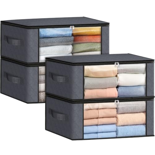 Image of Fab totes 35L Closet Organizers and Storage, Foldable Under Bed Storage Containers, Storage bags for Organizing Bedroom, Closet, Clothing,Organization with Handle (4 Pack,Grey)