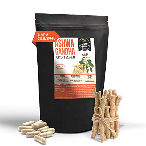 Ashwagandha | 120 KAPSELN | 1480mg Wirkstoffanteil durch 10:1 EXTRAKT | ohne Zusatzstoffe | hochdosiert 100% vegan und in Deutschland hergestellt Cover