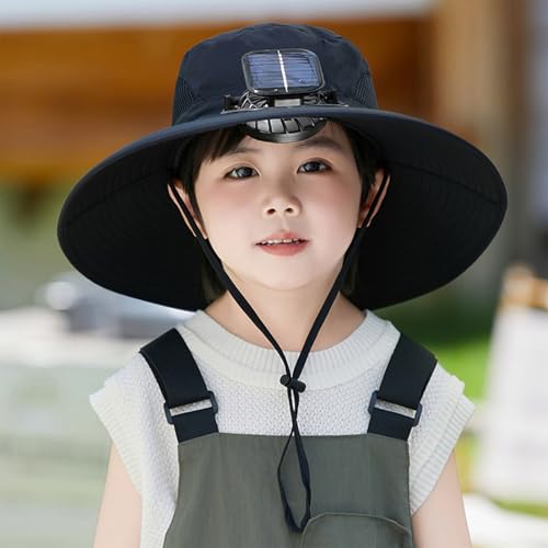 Sun Hat with Solar Fan for Children Outdoor Wide Brims Bucket Hat Sun Protection Fishing Beach Hat with Fan for Boy Girl4