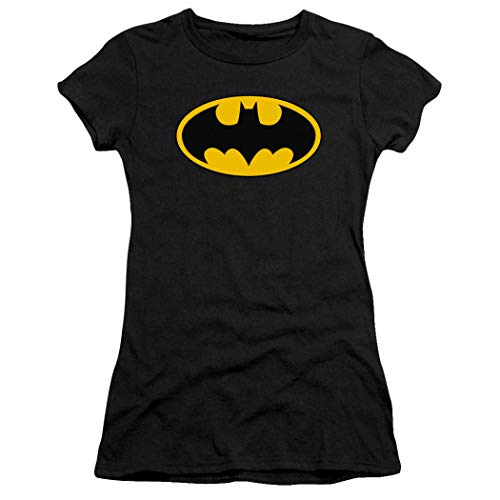 Batman Classic Logo Juniors Teen Girls T Shirt & Stickers (Small) Black