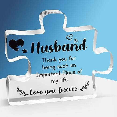 Gifts for Husband - Engraved Acrylic Puzzle Piece Decorations 3.9 x 3.3 inch - Delicate Fathers Day Christmas Birthday Gifts for Husband from Wife