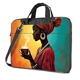 TFSW Sac pour ordinateur portable avec thé chaud fumant dans une tenue africaine traditionnelle, sac pour ordinateur portable 16 pouces, étui pour ordinateur portable 15,6 pouces, couleur, 29x38cm
