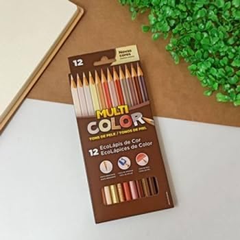 EcoLápis de Cor Multicolor,Tons de Pele, Caixa com 12 Cores