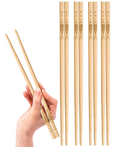 YUNDUOJIA 5 Pairs Bamboo Chopsticks Reusable Japanese Style Chopstick , classic healthy Natural Bamboo Chop Sticks , 9.8Inch/25cm (pattern: more than every year)