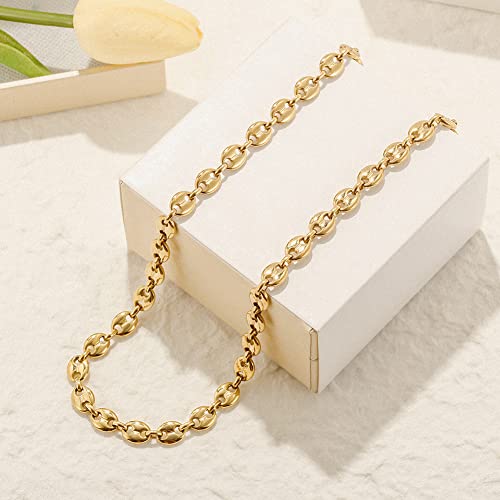 CIUNOFOR 14k Gold Multiple Selection Coffee Bean Necklaces For Women, Square Toggle Clasp Necklace for Marriage Couples Cable Wire Charm Necklace For Hip-Hop Unisex Adults CD Style2